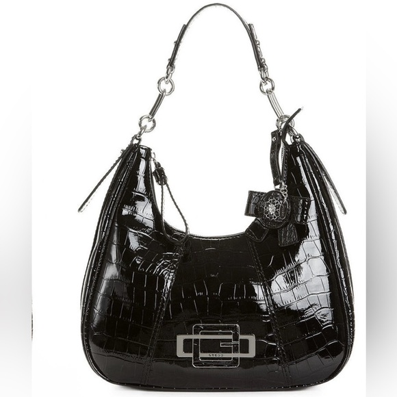 Guess Y2K Black Crocodile-Embossed Women's  shoulder Bag - Picture 1 of 10